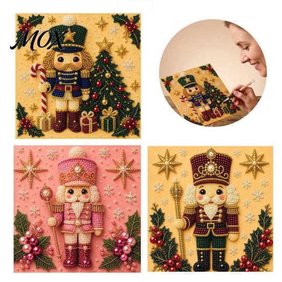 Educational Hands-on Toys Nutcracker Faux Pearl Art Kit, Painting DIY Kit with Pre-Framed Projects for Seniors Canvas, 3D Christmas Wall Craft Adults,