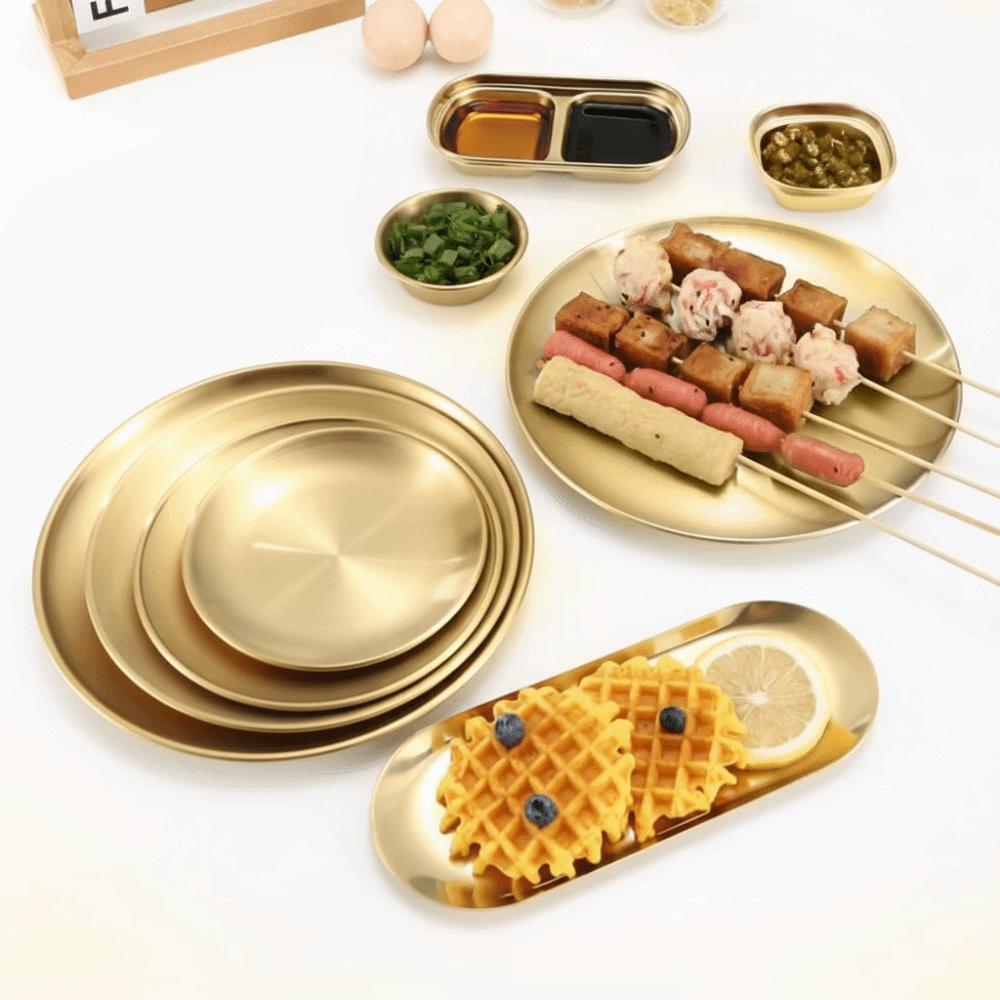 Korean Food Plate Gold Silver Dining Plate Eco-Friendly Metal Tray  Dinner