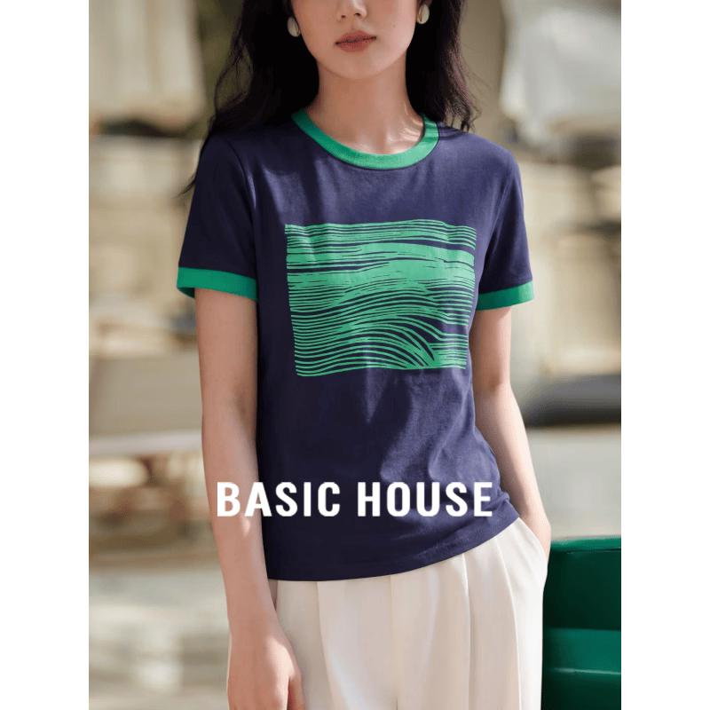 Basic House Women s Cotton Printed Short Sleeve T-Shirt 2XL