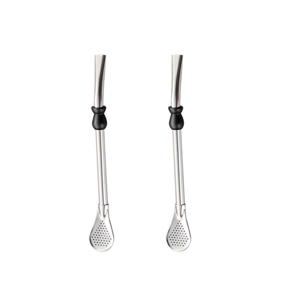 2 Piece Anti-skid Design Straw Spoon Reusable Drinking Stirring Straw Filter Straw Travel