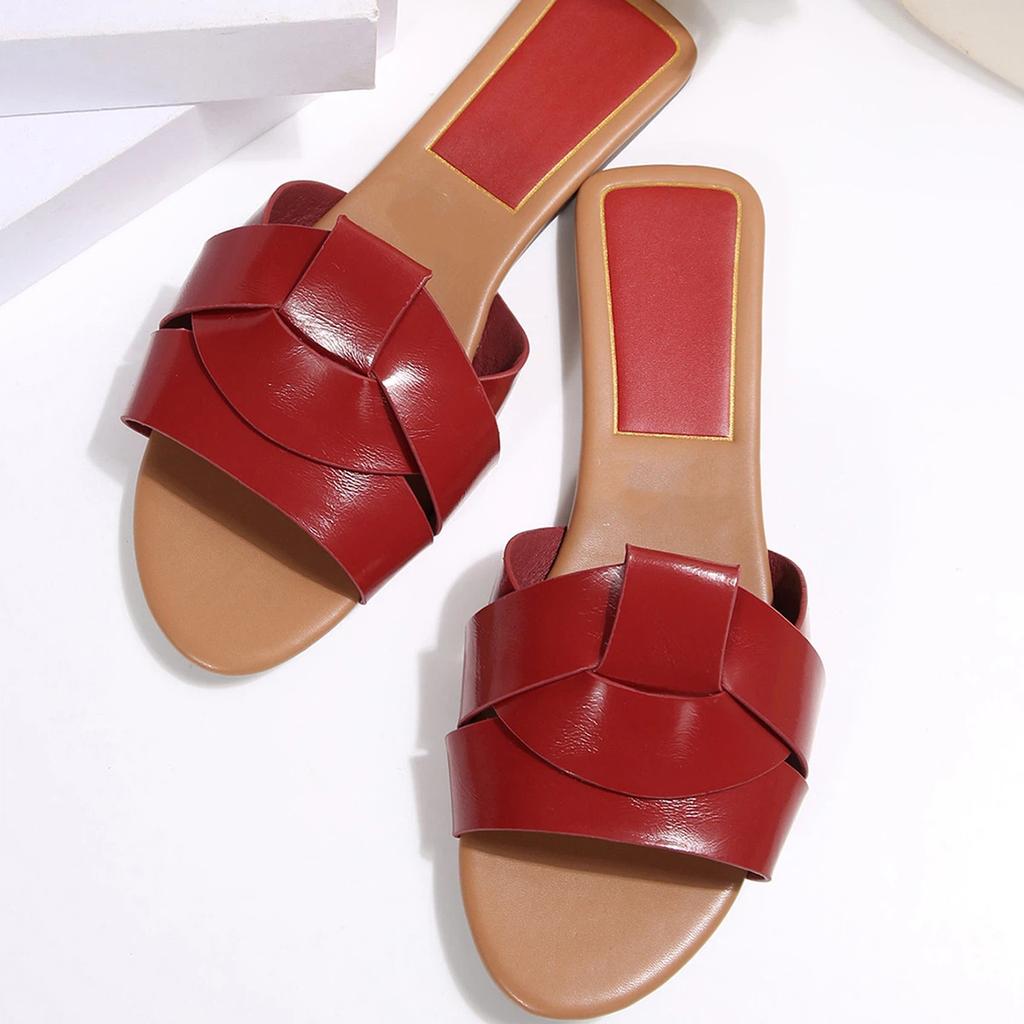 Flat Bottomed Indoor And Outdoor Slippers Cross Solid Color Plus Size Cool Slippers For Women