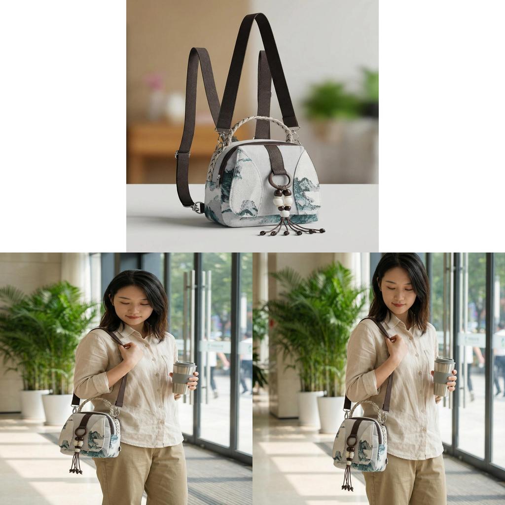 Ethnic Style Embroidered Canvas Small Shoulder Bag With Multifunction Design For Daily Use