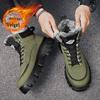 British Style Men's Winter High-Top Velvet Lace-Up Cotton Boots with Thick Soles