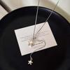 Silver Star Pendant Necklace Asymmetrical Design Sweater Chain Necklace  Unisex