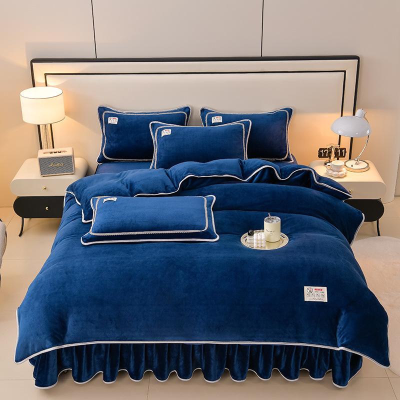 

Solid Color High Gram Weight Thickened Milk Fleece Four-Piece Set Simple Wind Warm Coral Fleece Anti-Static Bedding 1.2m Sheet 3pc: Quilt Cover 150 * 200cm