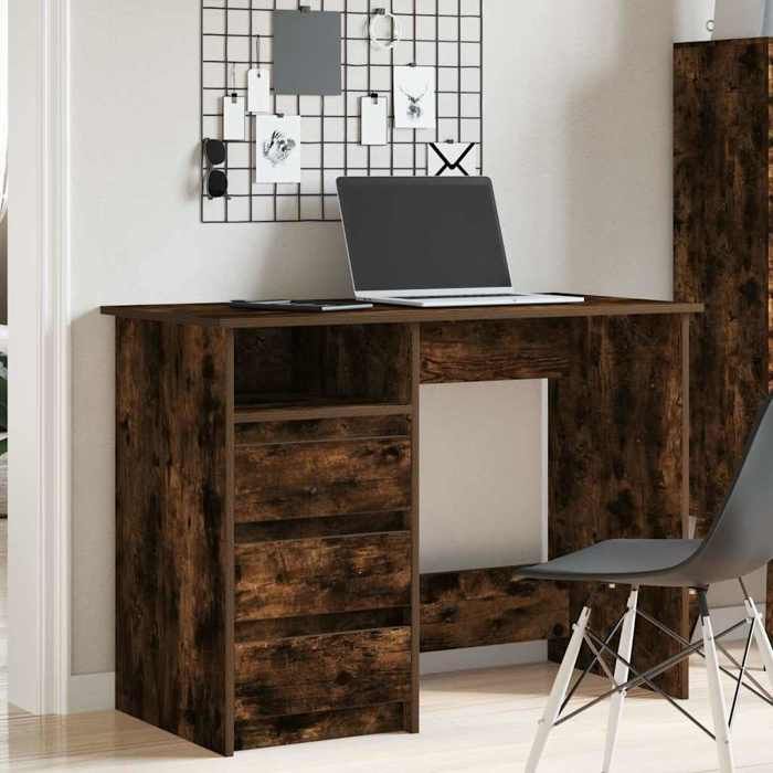 VidaXL Bureau chêne fumé 102x50x75 cm bois d'ingénierie, bureau d'ordinateur, bureau debout, bureau avec rangement, bureau 860467