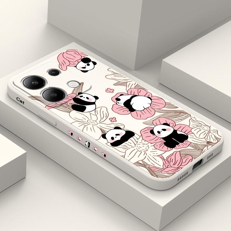 Blumen Panda Handyhülle Für Xiaomi Redmi Note 14 13 12 12S 11 11S 10 10S 9 9S Pro Plus 4G 5G Flüssigsilikon Hülle