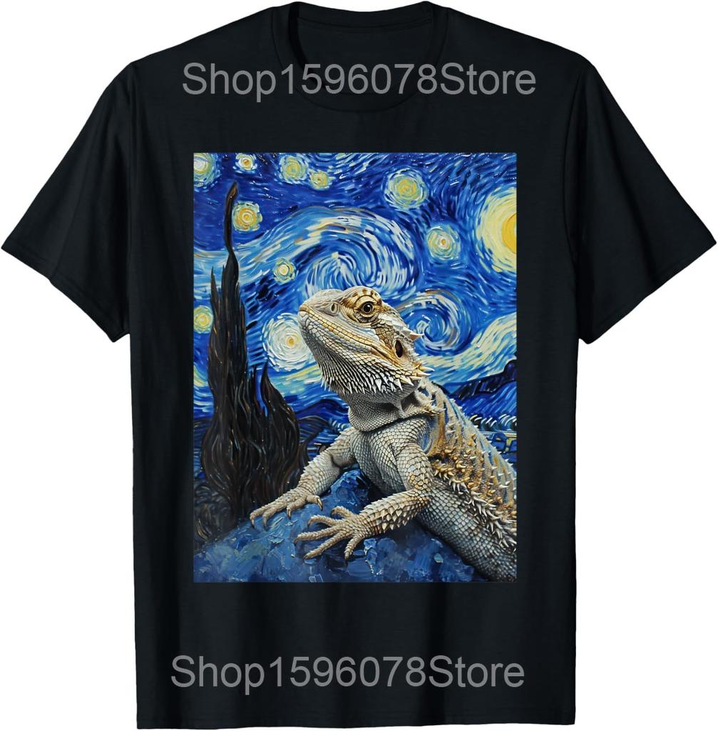 Three Bearded Dragons Howl At Moon T Shirts Men Women Cotton Humor Streetwear Tee Shirt Short Sleeve Unisex Loose Clothing
