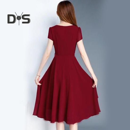Lady Summer Dress A-line Patchwork Midi Dress O Neck Short Sleeves Lace-up Waist Solid Color Dress for Dating Parties Commuting