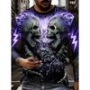 Round Neck 3D Skull Printed T-shirts Casual Short Sleeved Men's T-shirts - Soft Medium Stretch Polyester Fabric Spring and Autumn Relaxed Fit Clothing