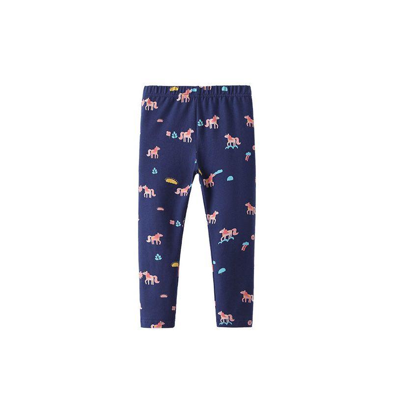Spring and Autumn Thin Printed Leggings for Girls, Elastic Slim Fit, Slimming, Small Animal Pattern, Baby Elastic Waist Pants