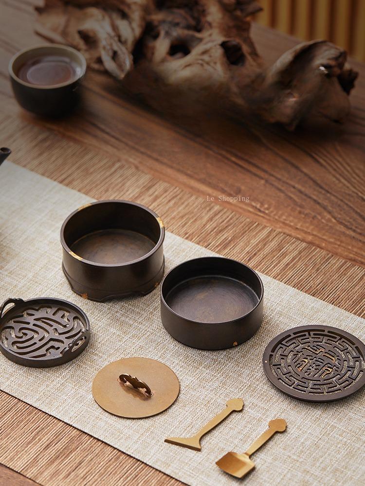 Incense Seal One Body Censer Pure Cupper Dot Gold Zendo Indoor Office Scented Coil/tower Decoration Incense Seal Gift Box Set