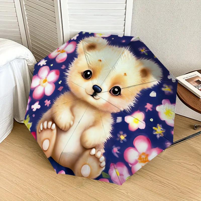 1pc Cute Lion Cub with Flowers Umbrella with Plastic Handle,Suitable for All Seasons Home Travel Outdoor UmbrellaDD409