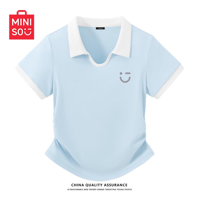 MINISO Women s 2026 Summer Contrast Lapel Slim Fit Polo Shirt M