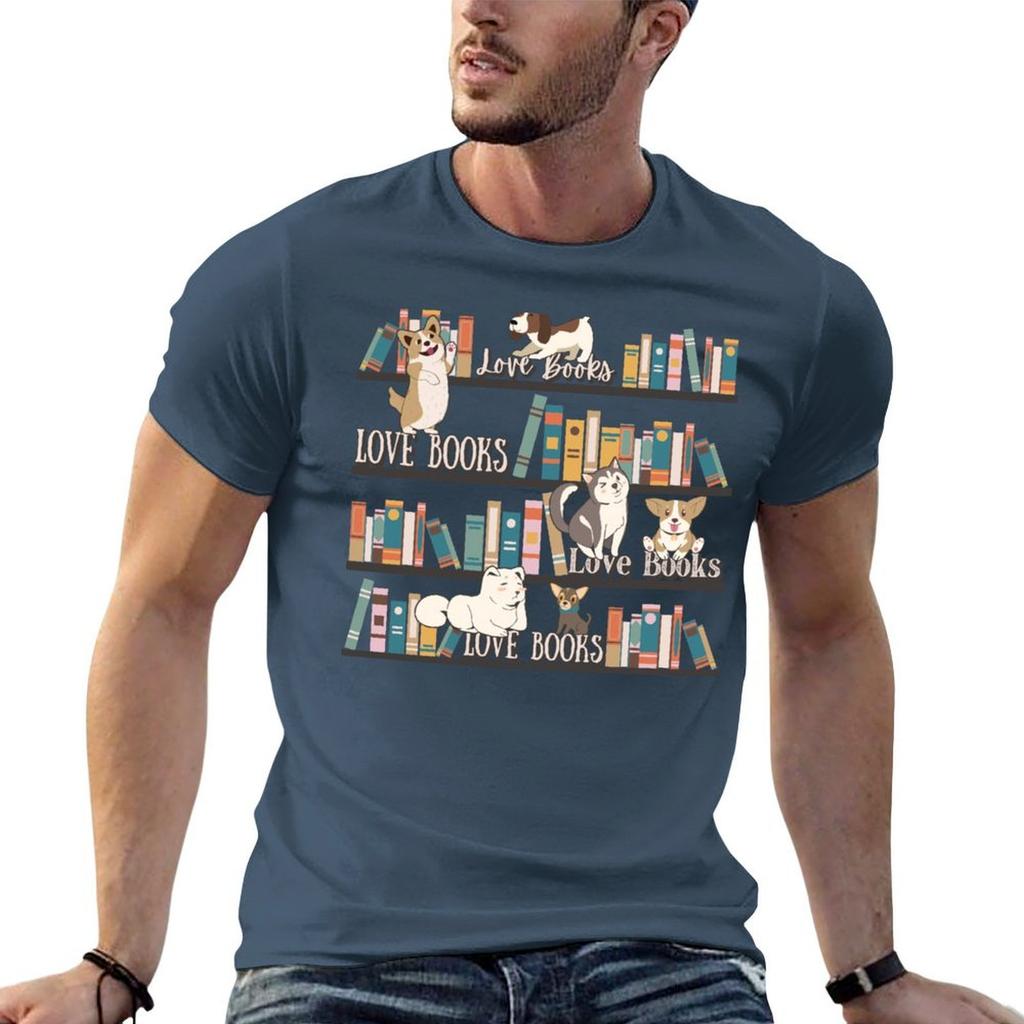 Love Books And Dogs Fun Book Lover Design For Eager Readers And Dog Lovers Tshirt T Shirts For Unisex Cotton Tshirt
