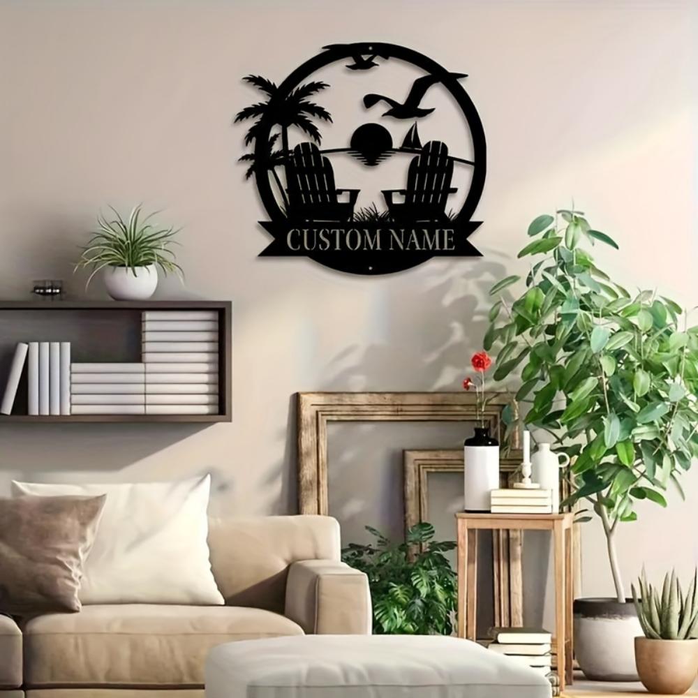 Personalized Metal Sunset Beach Sign Custom Name Wall Art Farmhouse Porch Patio Decor Unique Gift