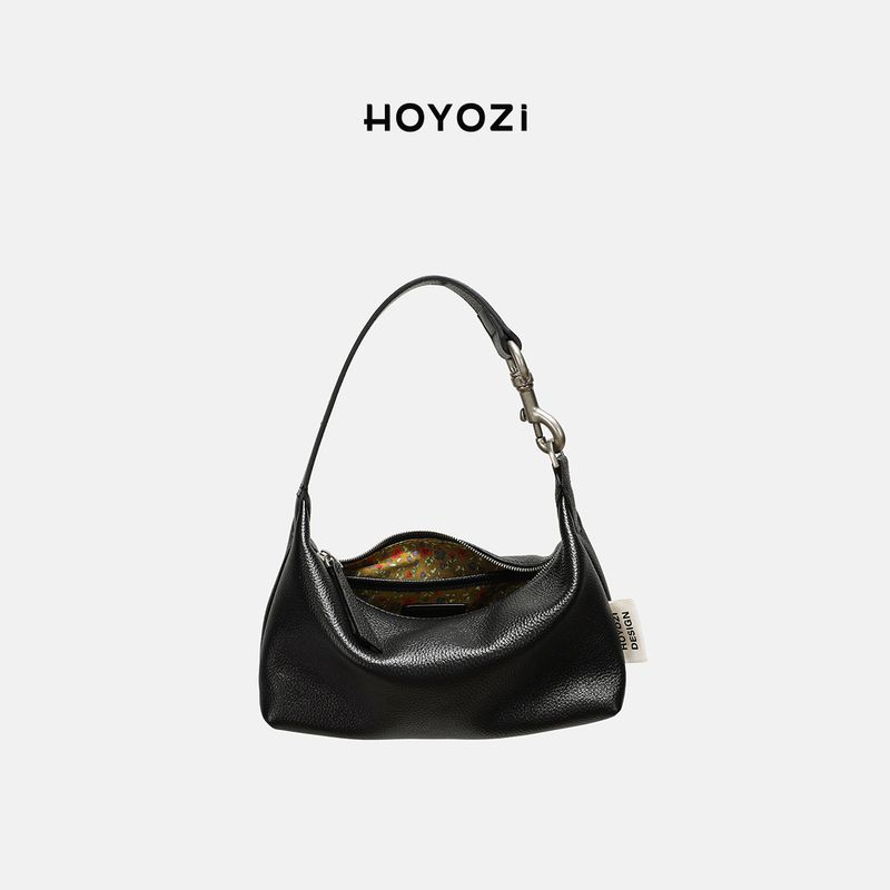 

[Сумка Xiaoyoujia] Сумка-подмышка из зернистой кожи Hoyozi с масляной живописью синего цвета, женская, новая коллекция 2025 года, на плечо Black [new]]