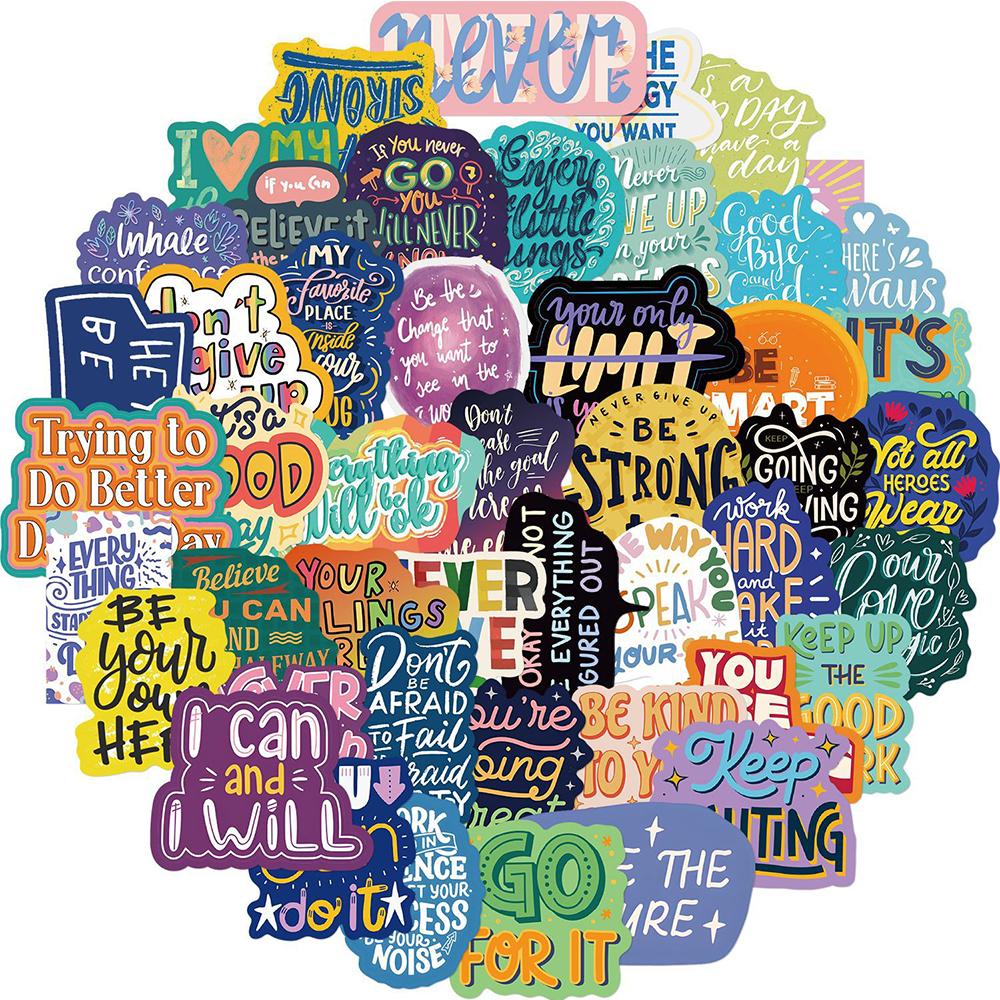 10/30/50pcs Colorful Cute Inspirational English Phrases Stickers Waterproof Graffiti Luggage Stationery Phone Aesthetic Sticker
