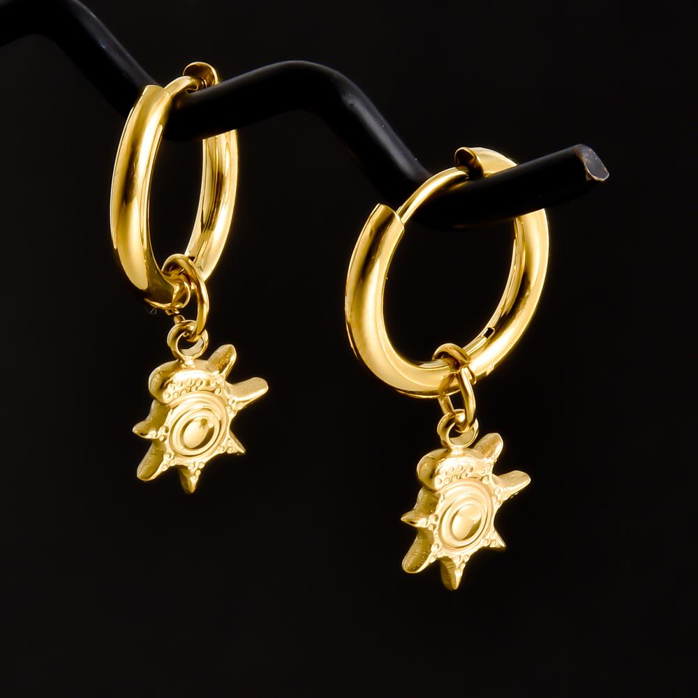 Golden Exquisite Sword Cross Star Hoops Earring Fashion Natural Shell Stainless Steel Earrings For Women Men Accessories Jewelry