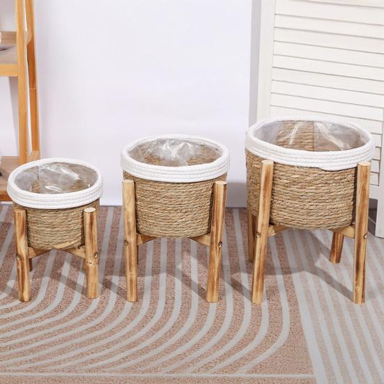 Floor Flower Stand, Heavy Pots Stable Rattan Basket, Smooth Surface Flower Stand for Indoor Outdoor Balcony