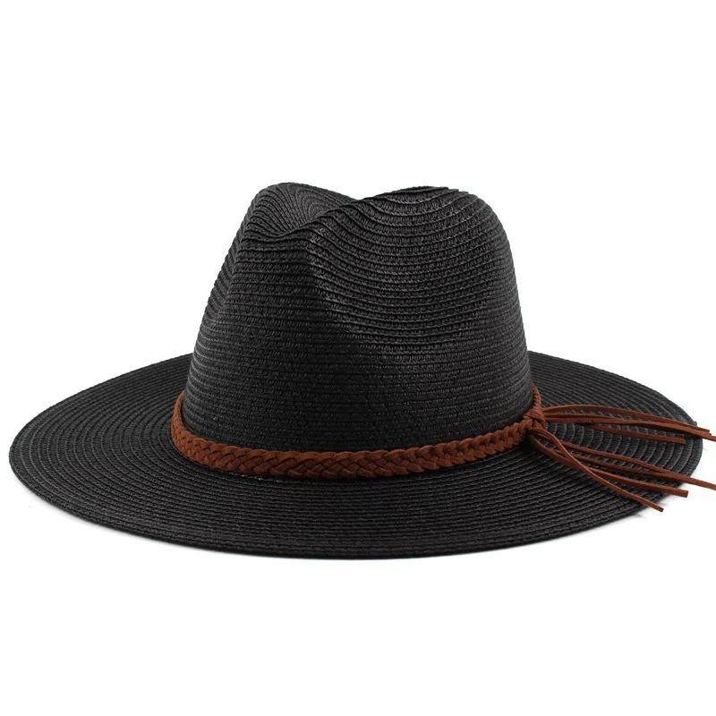 

2025 New Straw Hat for Women Men UV Protection Natural Panama Hat Wide Brim Sun Hat Men Classic Fedora Beach Hat One Size чёрный