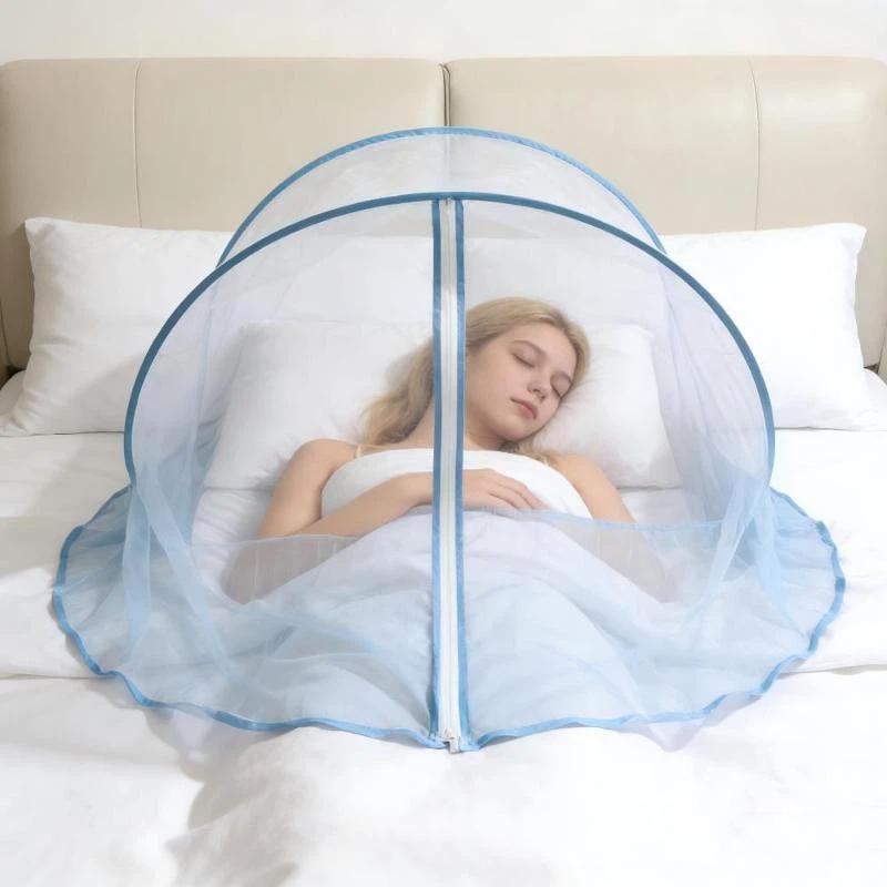 Washable Foldable Single Person Mosquito Net Zipper Closure Insect Proof for Home Bedroom Dorm Camping Travel Trips