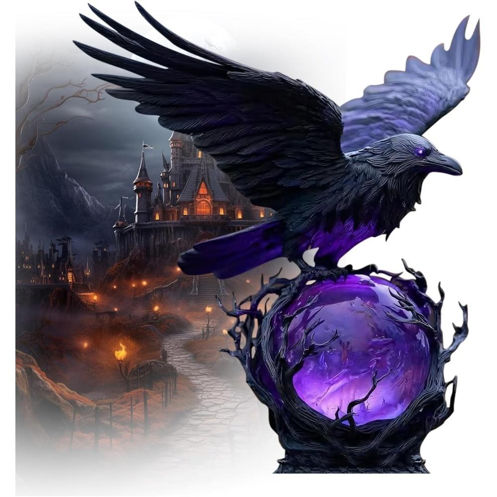 

Gothic Raven Table Lamps USB Power Black Crow Moonlight Night Lights with Glowing Crystal Ball Ornaments for Home Festival Decor