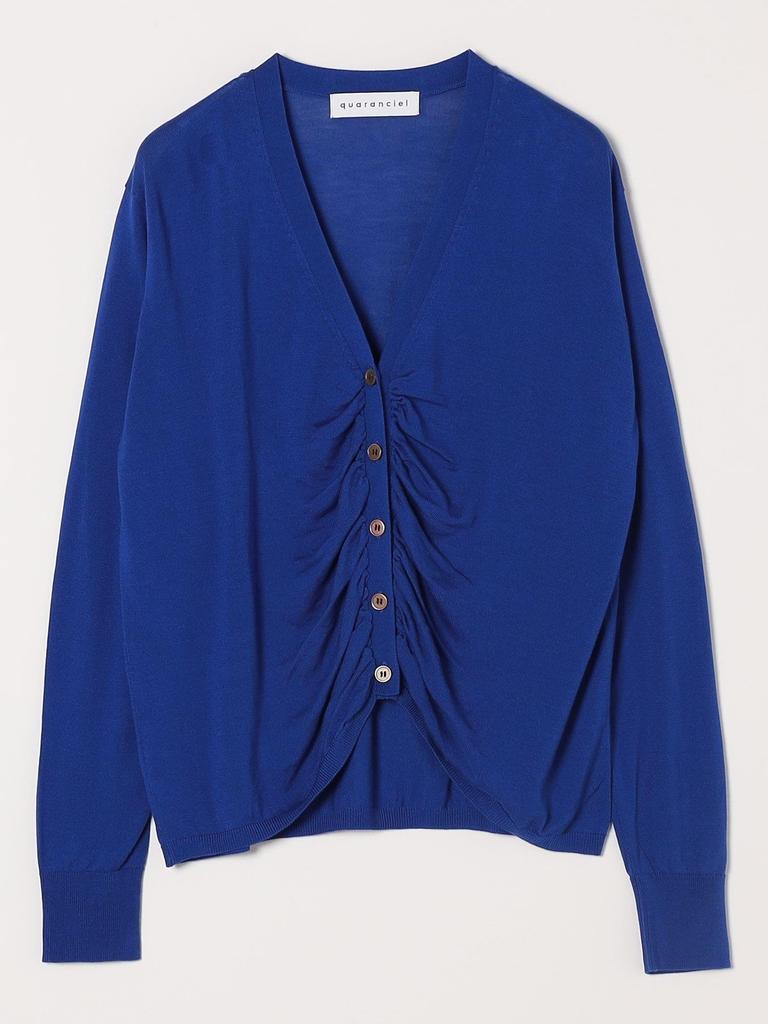 Caranciel Gathered Knit Hand One Size Women's Silk-Blend Cardigan, Washable, Blue, 616200002,