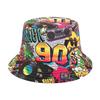 Foldable Bucket Hat Adult 80s 90s Nostalgic Colorful Print Fisherman Hat Fashion Reversible Hat for AllAge Person