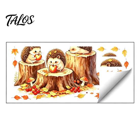 Harvest Theme Party Supplies Little Hedgehog Tree Stump Static Sticker, Watercolor Decorative Window Glass Stickers Decal, Reusable PVC Cling