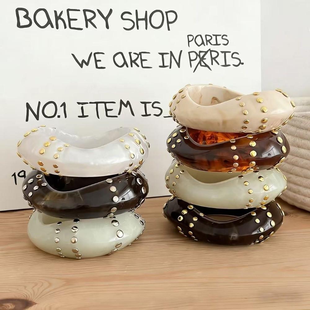 Oversized Studs Resin Bracelet Brown White Marbling Geometric Irregular Cuff Bracelet Thick Wide-Band Exaggerated Chunky Bangle