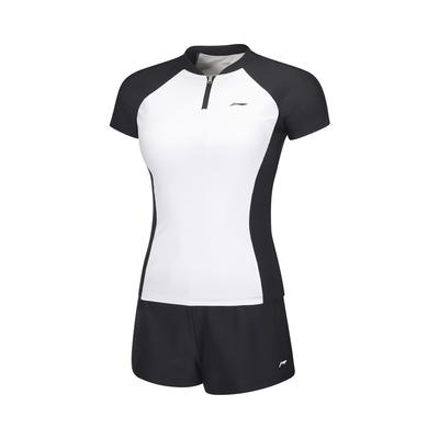Li Ning Seria Pływacka Blok Kolorystyczny Okrągły Dekolt Pulower Krótki Rękaw Dwuczęściowy Kostium Kąpielowy Damski kostium kąpielowy Biały Czarny ASLT076-1