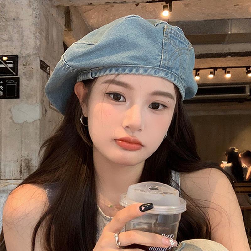 Washed Trendy Denim Beret Hat For Women And Men In Retro Design With Embroidery Unique