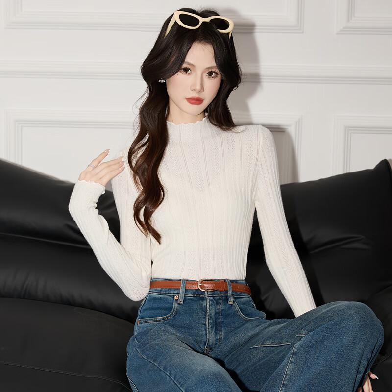 

Женский трикотажный базовый слой с полувысоким воротником и оборками One Size