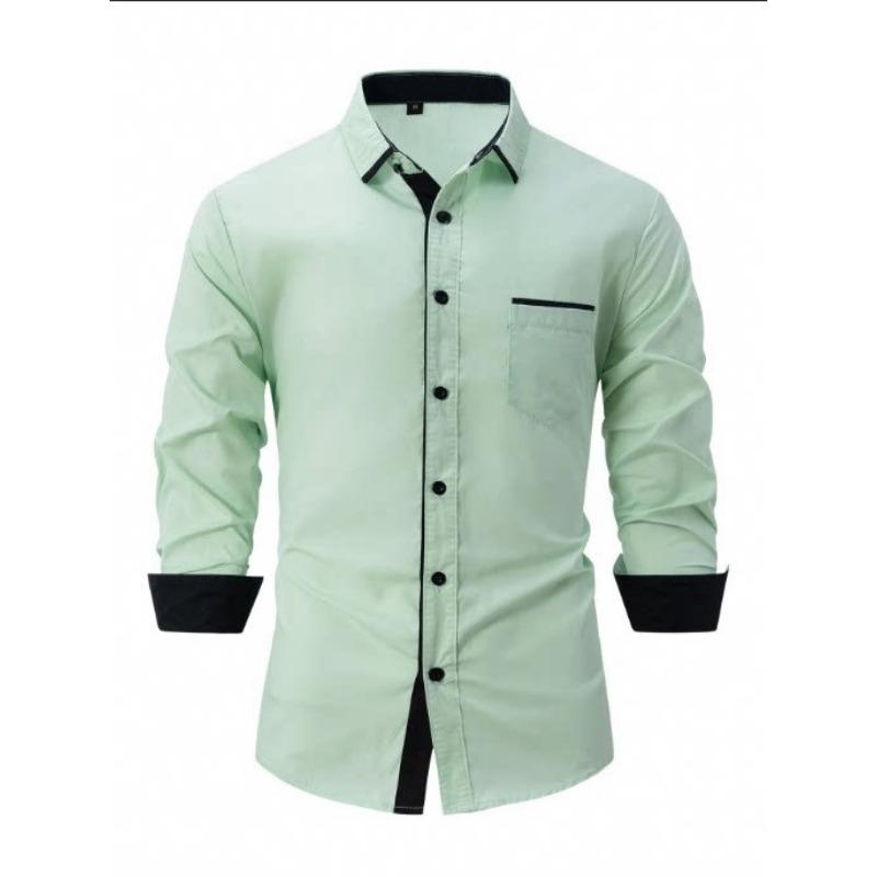 Camicia da uomo a blocchi di colore, vestibilità slim, manica lunga, traspirante, per il lavoro