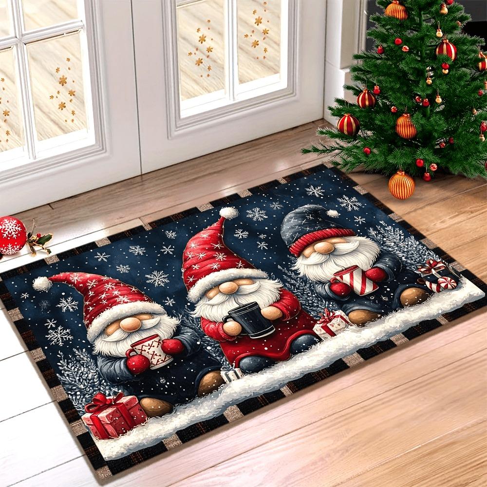 Christmas Gnome Doormat Winter Snowflake Dwarf Print Entry Mat Indoor Front Door Holiday Home Decor Welcome Floor Rug