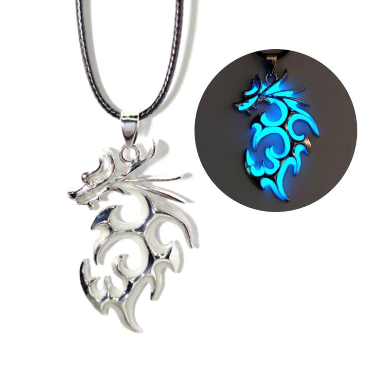 Flame Dragon Animal Necklace Pendant for Women Men Luminous Dragon Necklace Glow Dark  Dragon Jewelry Gifts