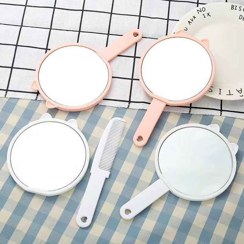 Handmade Cat Ear Makeup Mirror & Comb Set - Portable Two-in-One Design, Customizable Logo Option