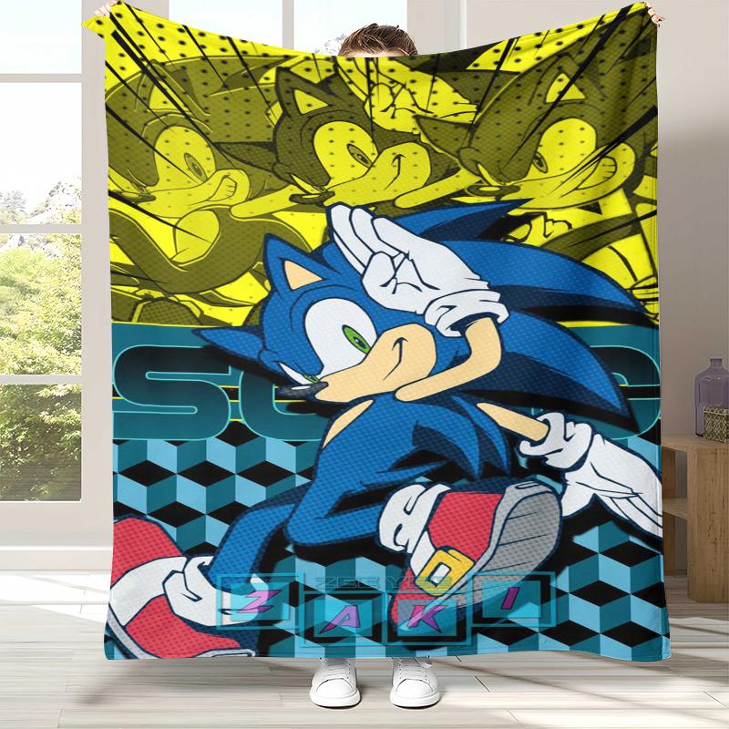 Retro S-Sonic Cartoon Game Flannel Blanket,Ultra Soft Warm Plush Throw for Home Bedroom Bed Sofa Cover Camping Picnic Gift