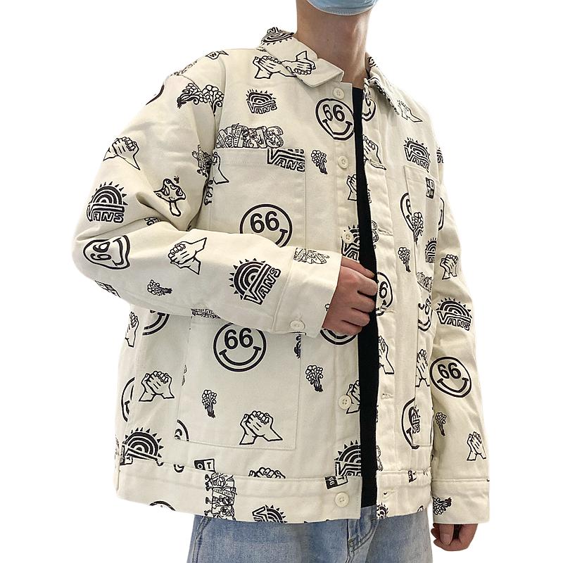 Vans Full Print Single-Breasted Long Sleeve Jacket Men Outerwear Off-White VN0A5H8K7DS