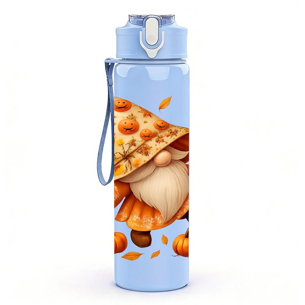 1PC Mushroom Elf Fall Theme Print 750ml Color Plastic Sports Water Bottle Leakproof Flip Straw Lid Suitable for Sports Office Home Use
