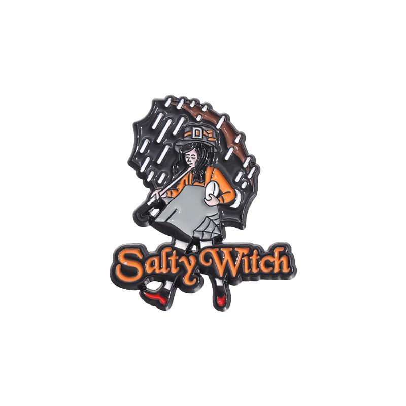 Horror Movie Enamel Pins Custom Salty Witch Girl Holding Umbrella Brooches Lapel Badges Punk Gothic Jewelry Gift for Friends