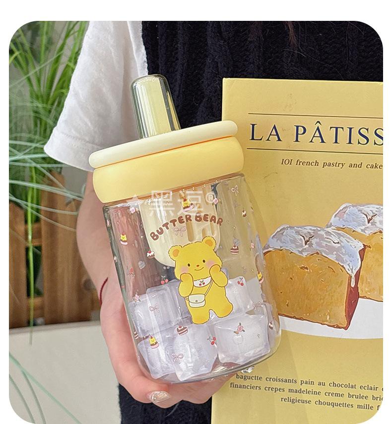Cartoon Cute Bear Straw Water Cup for Girls - Large Capacity, Trendy Design