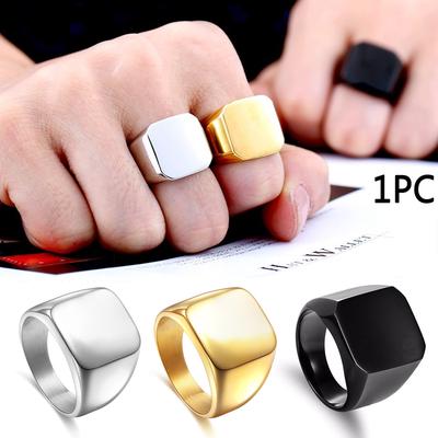 Men Ring Jewelry Anel Simple Ornaments Rings Square Big Width Signet Rings Titanium Steel Gifts Ring
