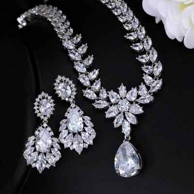 Drop Earring Necklace Earring Sets Teardrop Crystal Choker Necklace Bridal Jewelry Set Party
