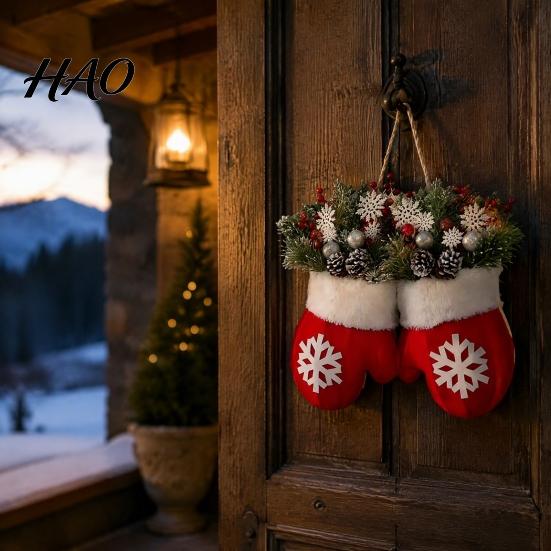 Hanging Door Ornament for Holiday Christmas Mitten/Stocking Wreath, Decorative Artificial Wreath with Berries Pine Cones, Branches, Decoration