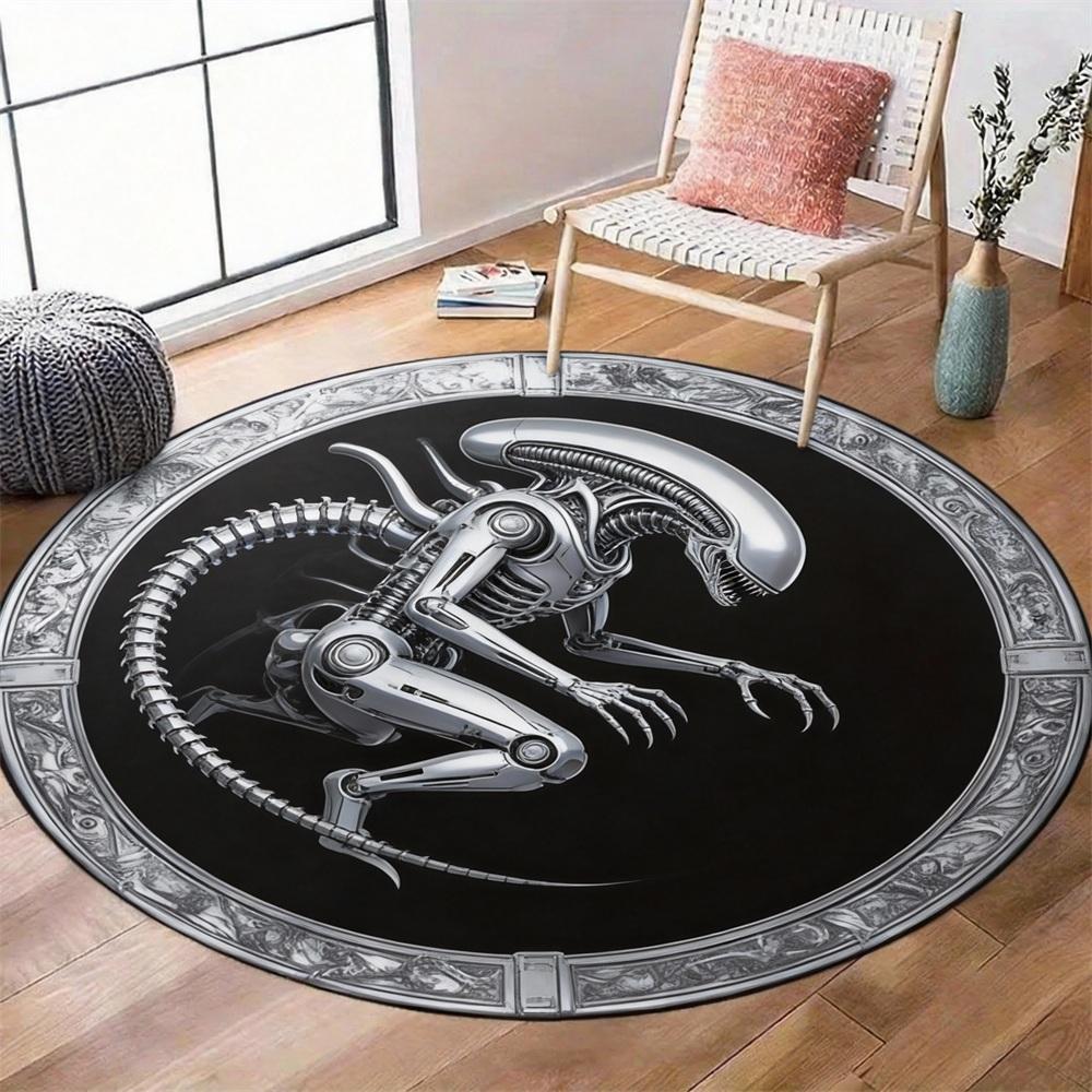 Alien Print Round Rug – Fun Bedroom Dorm Bathroom Chair Mat & Living Room Home Decor Carpet