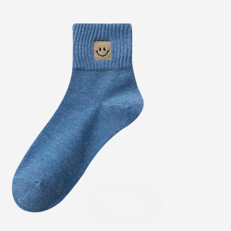 Female Spring and Summer Simple Embroidery Smiling Face All Build In The Tube Cotton Socks