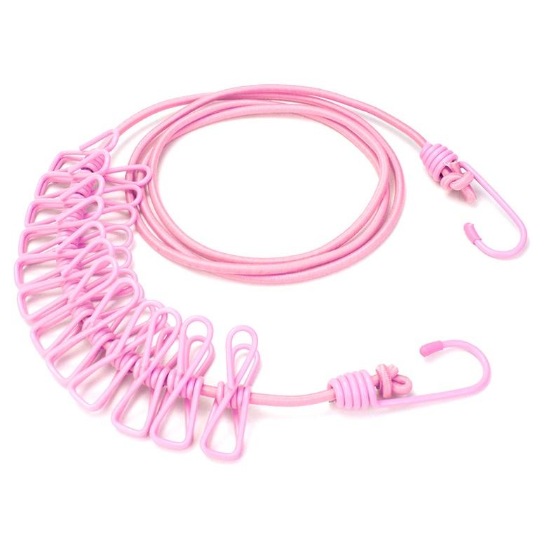 Portable Clothing Clothesline with 12 Clips Retractable Travel Elastic Camping Non-slip Clothesline for Outdoor and Indoor Use розовый