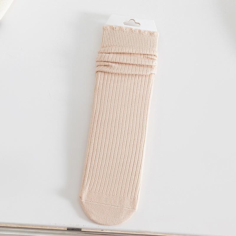Lace Socks Children'S Stacking Socks Thickened Warm Wool Socks Solid Color Retro Sweat-Absorbing And Deodorant Medium Tube Socks